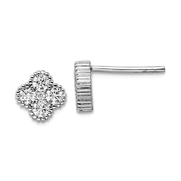 925 Sterling Silver Rhodium Plated Polished Cubic Zirconia Post Earrings 7.65x7.75mm Wide Stud Earring for Women