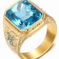 PERITANG Mens 14K Gold Plated Square Cluster Ring with Blue Cubic ...