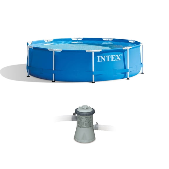 Intex 10 x 2.5 Foot Round Metal Frame Above Ground Pool   330 GPH Filter Pump