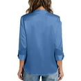 thumbnail image 3 of OIOLOYJM Satin Blouses for Women Casual Long Sleeve Button Down Silk Shirts Dressy Butter Soft Business Work Tunic Top Stylish Vacation Outfits Blue S, 3 of 3