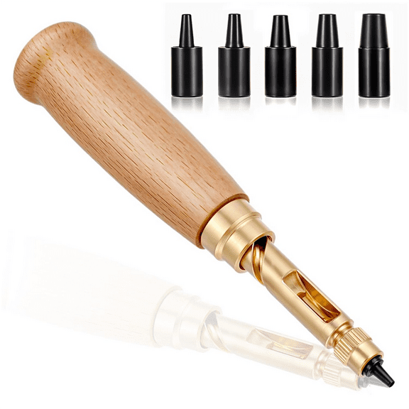 Japanese Screw Punch Adjustable Leather Hole Punching Tool Wood Handle Belt Hole Puncher Hollow for Sewing Leather,1set * belt hole puncher