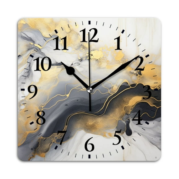 Square Wall Clock,White Marble Print With Gold Glitter,Silent Non-Ticking Wall Clock Decor for Home Office Kitchen Living Room Bedroom(10inch)