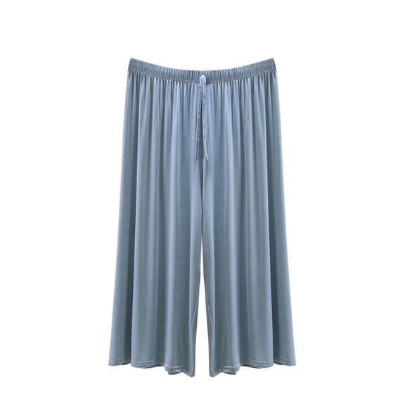 Women Summer Lounge Capris Lightweight Wide Leg Flowy Ultra Soft Pjs Bottoms Elastic Waisted Cropped Pant