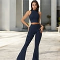 thumbnail image 5 of High Waist Flare Leg Yoga Pants with Side Slit Detail - Large, Navy, 5 of 6