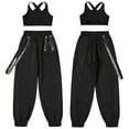 thumbnail image 5 of Sinleey Girls Hip Hop Dance Outfits Crop Tops with Chain Sweatpants Set Street Dance Outfits Active Black 10, 5 of 7