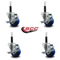 thumbnail image 2 of 3 Inch Blue Poly Swivel 3/4 Inch Expanding Stem Caster Set with Brake SCC, 2 of 2