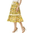 thumbnail image 4 of INSPIRE CHIC Women's Boho Floral Lace Insert Drawstring Elastic Waist Summer Midi Skirt L Yellow, 4 of 5