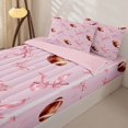 thumbnail image 3 of Manfei American Rugby Ball Pattern Zipper Queen Comforter Set with Fitted Sheet and 2 Pillowcases,Fashion Bow Print Zipper Bedding Set,Pink Reversible,4 Pieces, 3 of 7