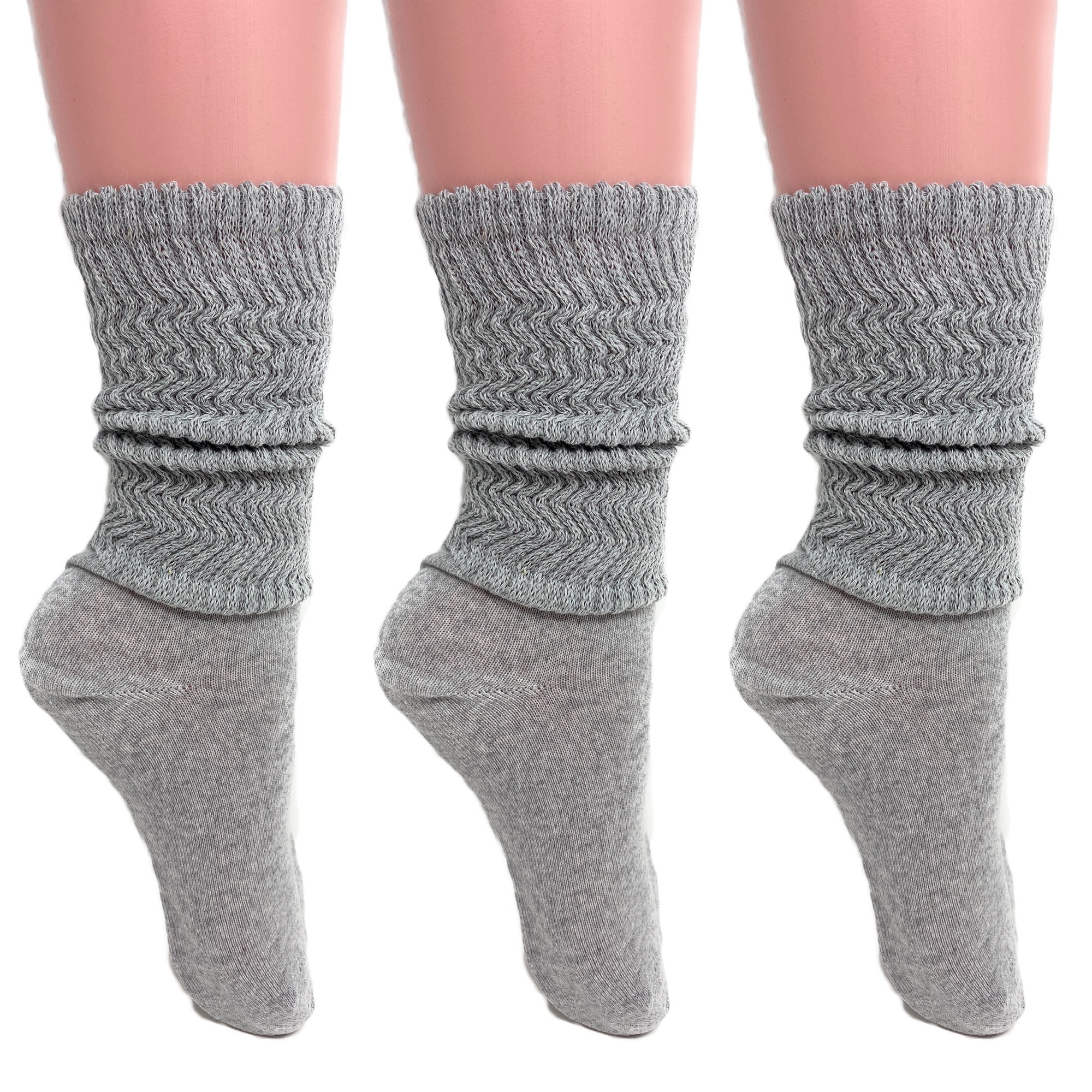 Lightweight Slouch Socks for Women Extra Thin Gray Cotton Socks 3 PAIRS