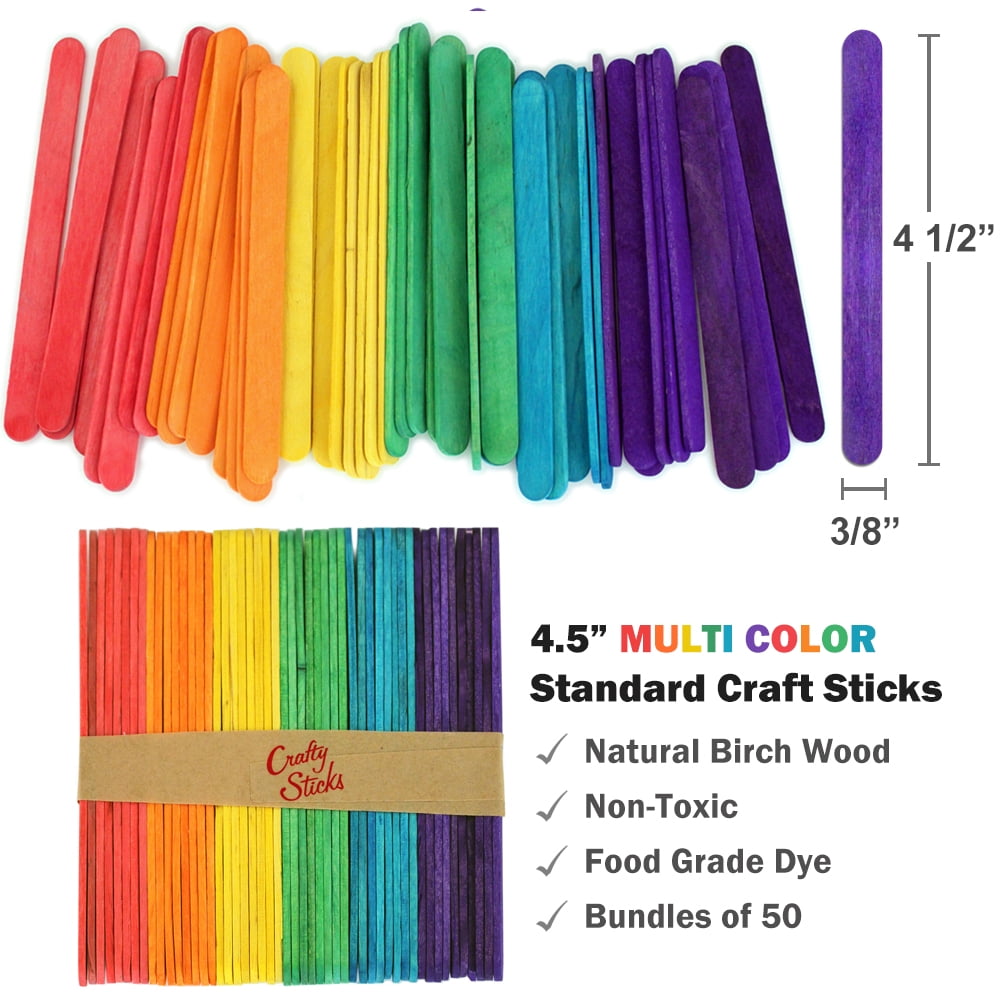 CraftySticks- 1000 Pack 4.5 Inch Multi-Color Popsicle Sticks for Crafts, Colored Wooden Craft Sticks for Kids Crafts, STEM Basics and DIY