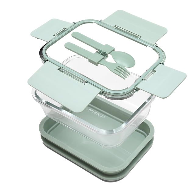 Contenedor de alimentos Kochstelle Hermético de Vidrio con cubiertos Verde