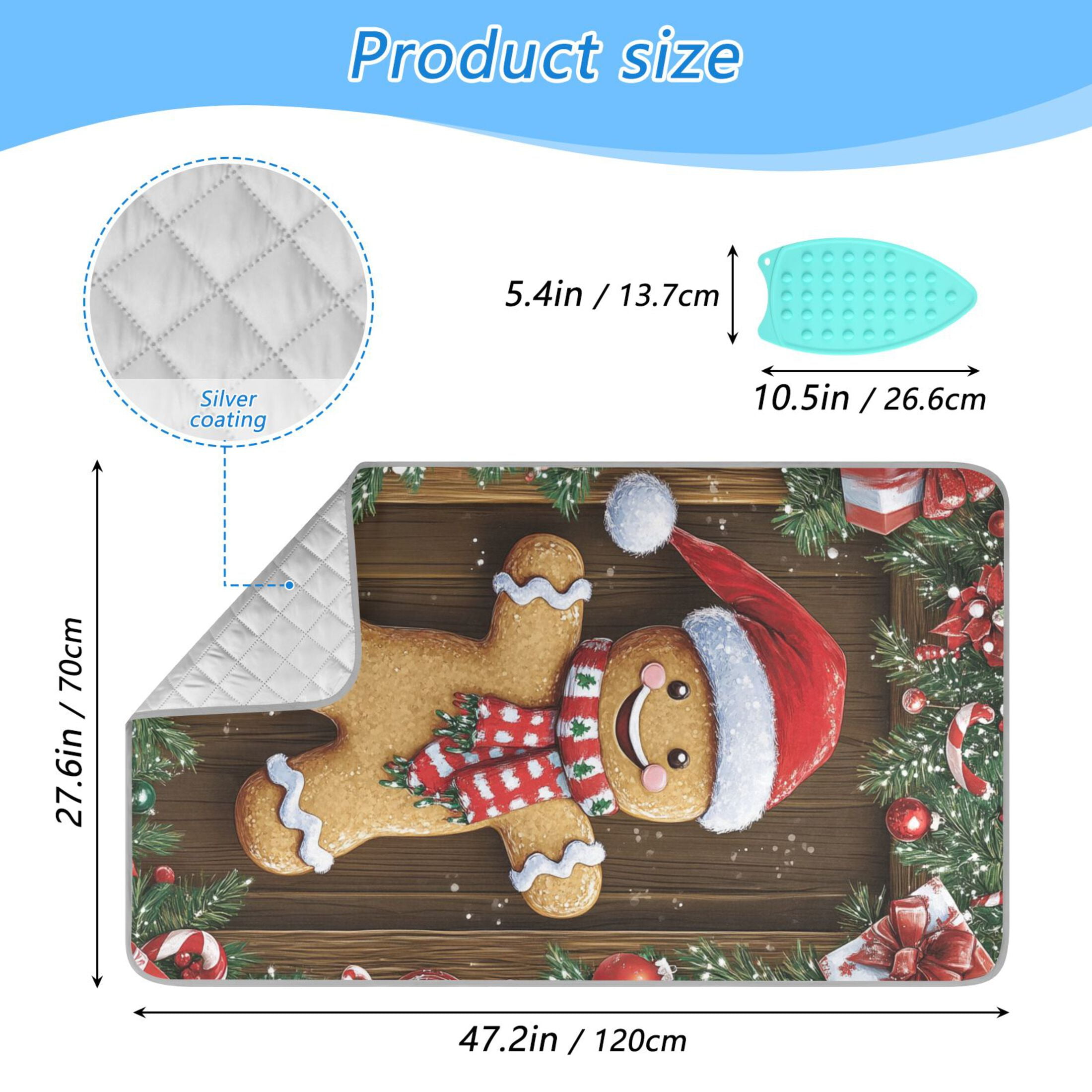 Cartoon Gingerbread Man Ironing Mat Blanket for Table Top Travel Portable Ironing Board Pad 47.2x27.6 Inch