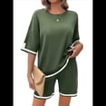 thumbnail image 2 of Conjuntos de Dos Piezas para Mujer: Jersey de Corta, Pantalones Anchos y Conjuntos de Viaje de Verano Verde M, 2 of 10