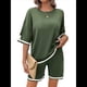 thumbnail image 2 of Conjuntos de Dos Piezas para Mujer: Jersey de Corta, Pantalones Anchos y Conjuntos de Viaje de Verano Verde S, 2 of 10