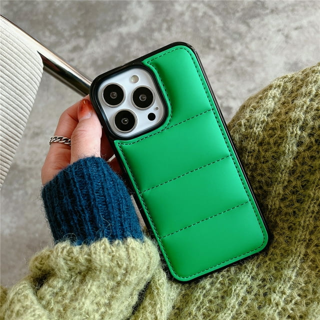 Liquid Down Jacket Airbag Case For iPhone 16 15 14 Plus 13 12 Mini 11 Pro Max X XR XS Max Bumper Padded Candy Color Rugged Cover Green For iPhone 16