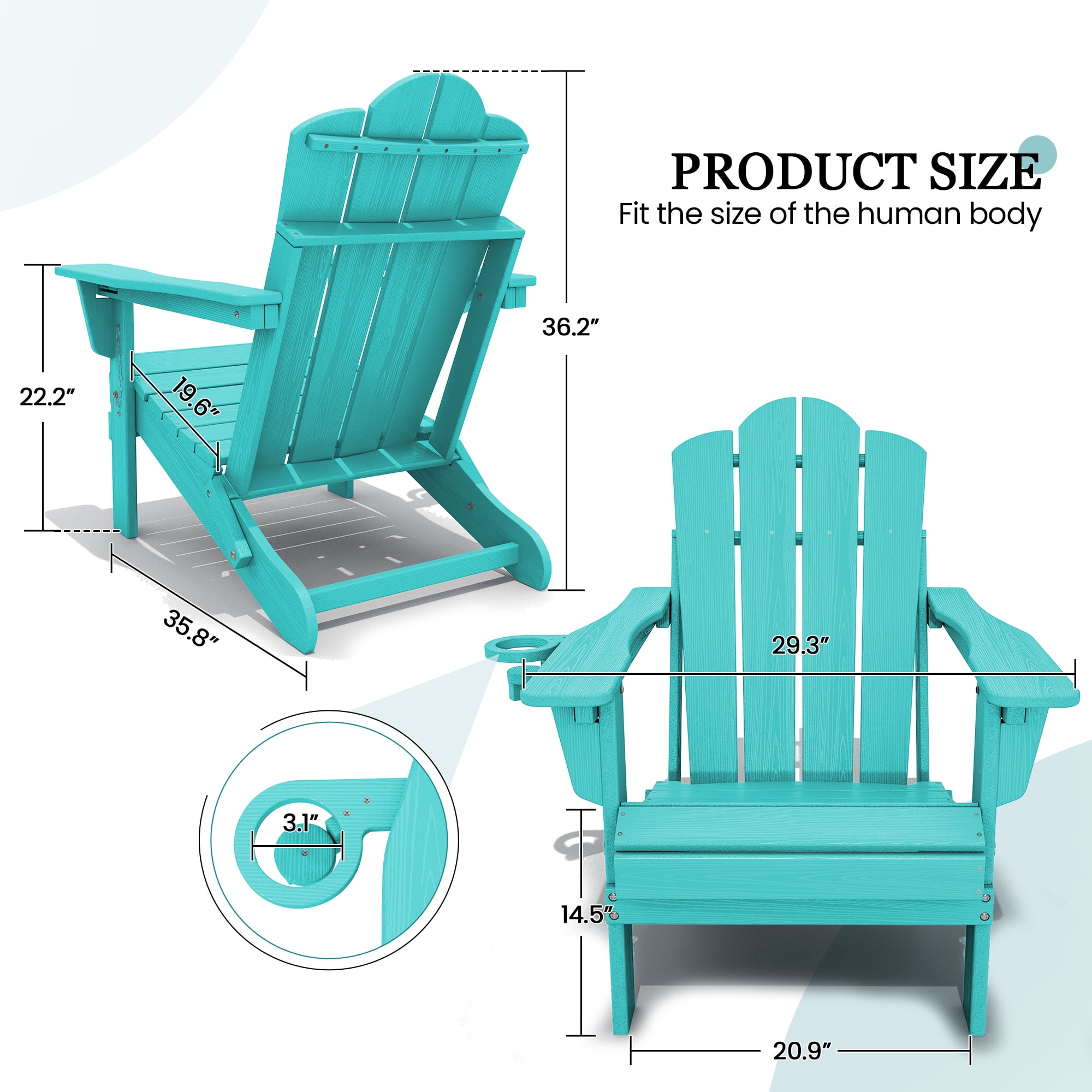 KINGYES Folding Adjustable Adirondack Chair, All Weather Use Reclining Adirondack Chair, HDPE Adirondack Outdoor Chair - Aruba