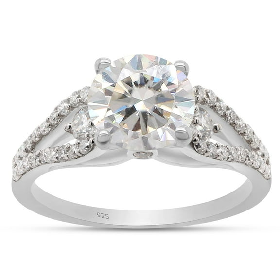 Round Cut Lab Created Moissanite Diamond Split Shank Engagement Ring In 14K White Gold Plated Sterling Silver(G-H Color,VVS1 Clarity,2.00 Cttw)-4