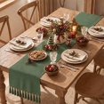 thumbnail image 6 of Sm:)e Dark Green Christmas Tassel Table Runner, 13x36 Inches, Boho Linen Blend Rustic Farmhouse Style, Holiday Wedding Party Kitchen Table Decor, 6 of 10