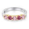 thumbnail image 3 of Gem Stone King 925 Silver and 10K Yellow Gold Pink Lab Grown Diamond and Pink Tourmaline Wedding-Bands Ring for Women | 0.84 Cttw | Round 3.5MM | Gemstone April Birthstone | Size 7, 3 of 6