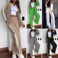thumbnail image 2 of 2 Pcs/Set Lady Formal Coat Pants Set Turn-down Collar Long Sleeves Jacket Loose Striped Wide Leg Trousers Casual Daily Wear Commuting Outfit, 2 of 8
