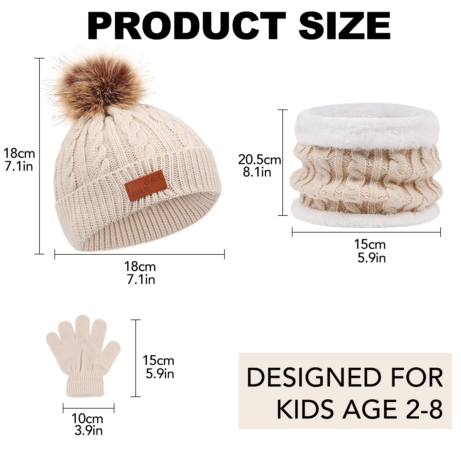DIY.  STORE 2 Packs Winter Beanie Hat Scarf Gloves Set for Kids, Toddlers Knitting Cap Neck Warmer Gloves Set for Aged 2-8 Year（Beige, Blue）