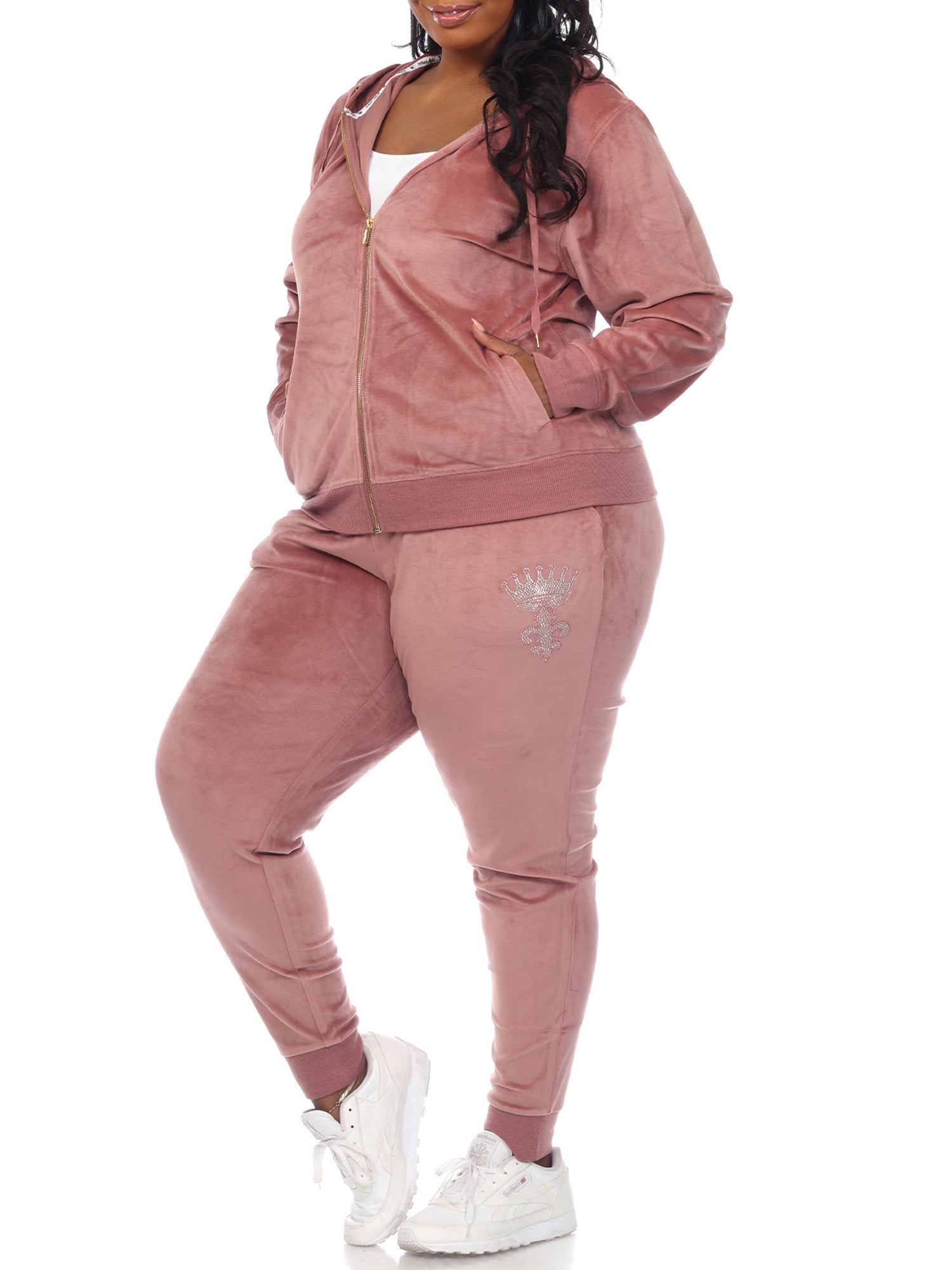 White Mark Women's Plus Size 2 Piece Rhinestone Velour White Mark Women's Plus Size 2 Piece Rhinestone Velour