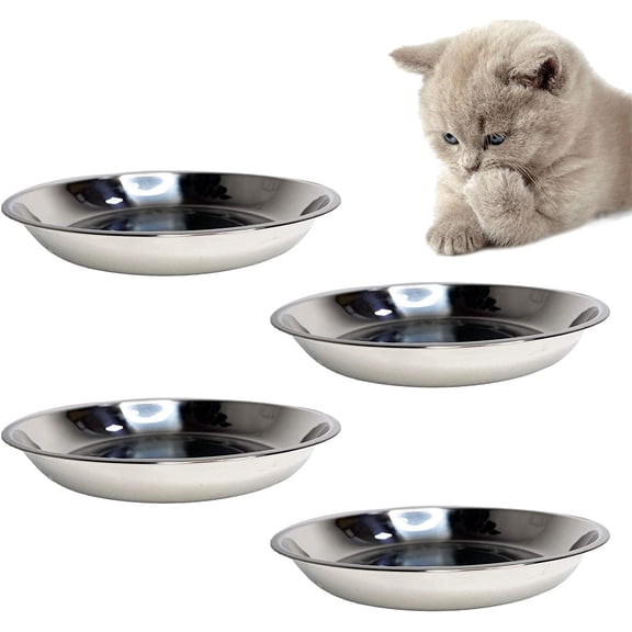 Hamiledyi Stainless Steel Whisker Relief Cat Bowl, 4 pcs Shallow and Wide Bowls, Pet Cat & Dog Feeding Large Dishes Fits with Elevated Stands Pet Bowl Stand (7.00 Inch Dia.)