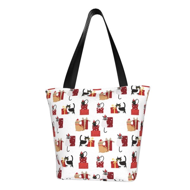 Balery Cute Cat And Christmas Gift Bolsa de Hombro con Diseño, Bolsa Grande y Duradera, Bolsa Versátil para Compras
