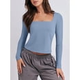 thumbnail image 2 of Arvbitana Women Long Sleeve T-shirt Solid Color Square Neck Tops Slim Fit Streetwear Spring Fall Casual Clothes, 2 of 8