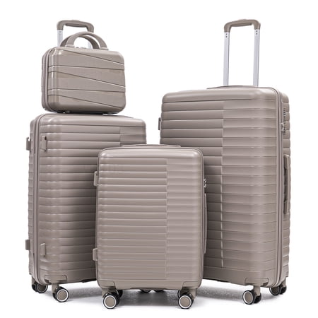 CHAMPFLAG Hard Shell Luggage Set 4 Pc, Spinner Suitcase with Password Lock, Lightweight Carry On and Checked Bag, Champagne Polypropylene