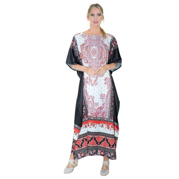 Miss Lavish London Kaftan Dresses for Women,Beach Kaftan Coverups,Hawaiian Coverups for Women,Long Beach & Swimsuit Coverups,Plus Size African Caftan Dress,Moroccan Style Loungewear Black Jewel XL