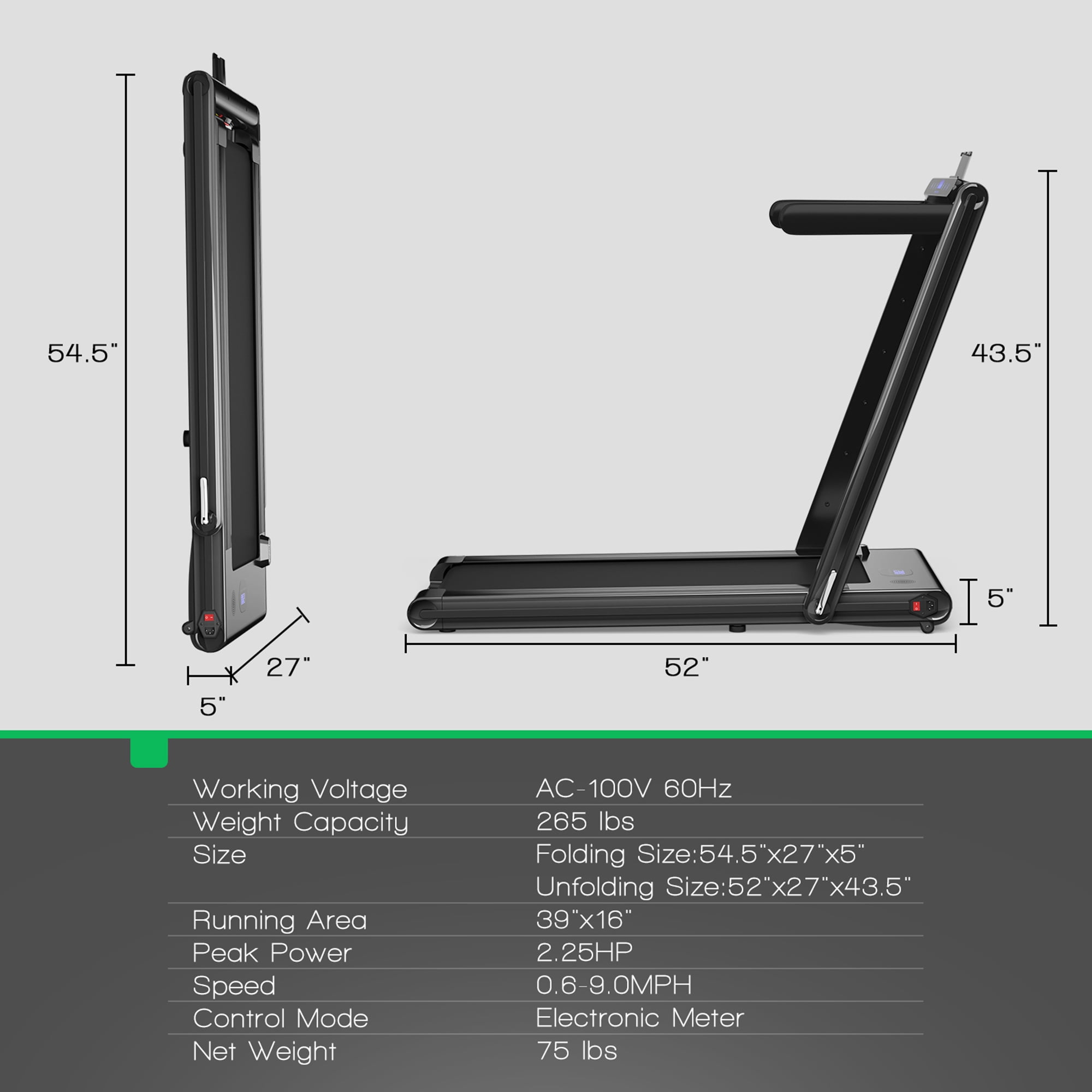 Gymax 2.25HP Folding Treadmill 2-in-1 Walking Running Machine w/ APP & Remote Control Black