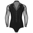 thumbnail image 2 of Mens Rhinestone V Neck Dance Shirts Unitard Ballroom Modern Latin Tango Rumba Long Sleeve Leotard Bodysuit Dancewear, 2 of 6