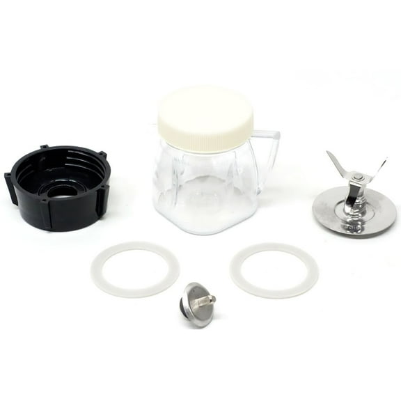 Blender Mini-Blend Jar 4937, Ice-Crushing Blade 4961, Jar Base 4902, 2 Rubber Gaskets Seals & Coupling for Oster Blenders