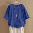 thumbnail image 2 of Vestidos Casuales Para Mujer, Blusas De Mujer De Moda Camiseta holgada de verano con cuello redondo y media manga para mujer, color liso, tipo túnica y blusa de lino, 2 of 9