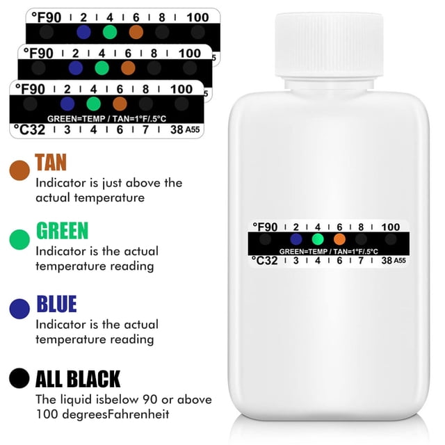 Kit completo de 12 piezas para prueba de orina, incluye frascos con tira de prueba de temperatura, frasco de viaje portátil, tira de termómetro adhesiva para prueba de orina