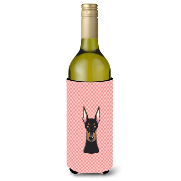 Carolines Treasures Checkerboard Pink Doberman Wine Bottle Beverage Insulator Hugger Wine Bottle multicolor