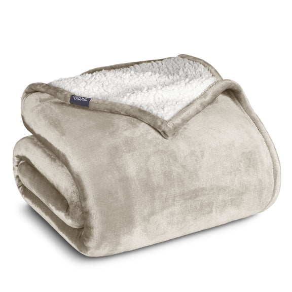 Manta de cama de felpa Sherpa Bare Home matrimonial/queen color ostra