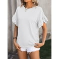 thumbnail image 4 of Spring And Summer New Solid Color Round Neck Lotus Leaf Sleeve Short-sleeved T-shirt Tops For Women, 4 of 7