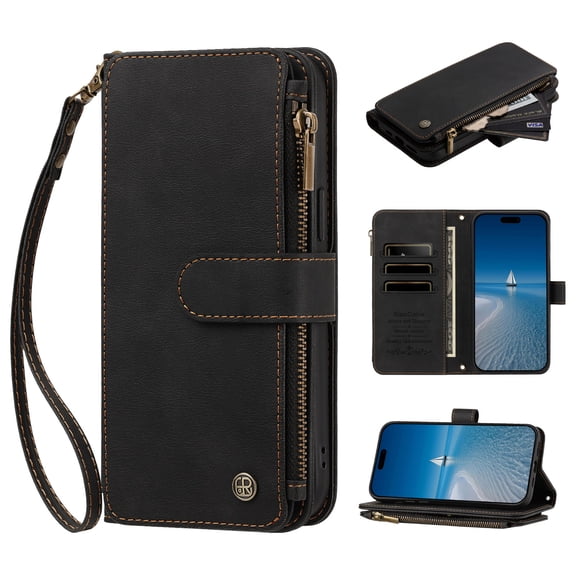 Phone Case for BLU View 5 Pro, Shockproof PU Leather Wallet Case with 9 Card Slots Stand Kickstand Magnetic Flip Zipper Pocket Cover, Black