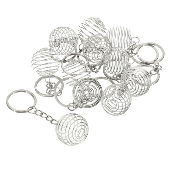 Uxcell Spiral Bead Cages Pendant with Keychain, 10Pcs 25x30mm Stainless Steel Spring Stone Holder Silver White