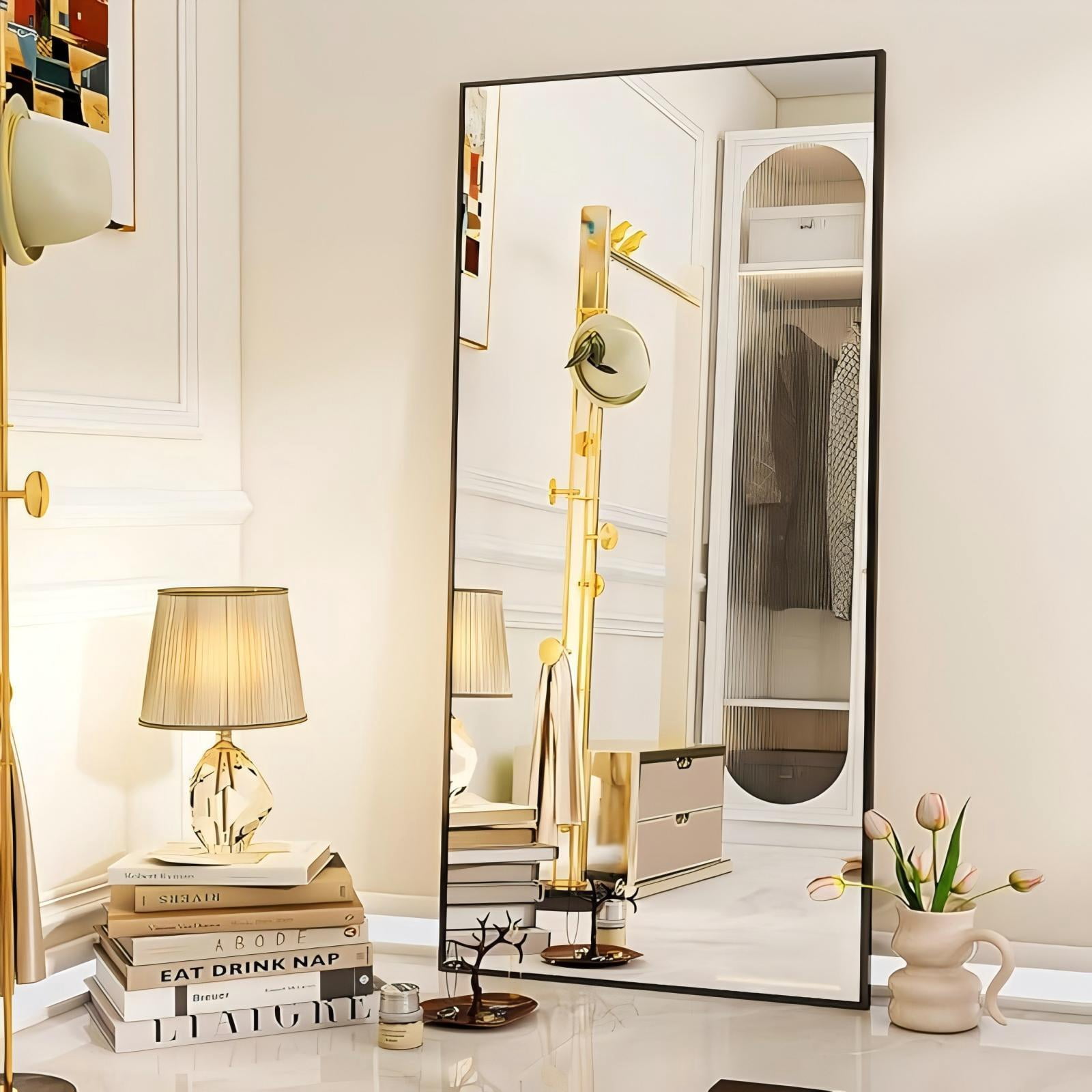 Mirrasia 71" x 30" Full Length Mirror Floor Mirror with Aluminum Frame Freestanding, Black