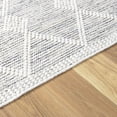 thumbnail image 4 of Hauteloom Huddlesford Boho Hand Woven Wool High Low Textured Area Rug - Farmhouse Southwestern Diamond Carpet for Living Room - Handmade Zig Zag Bubble Weave - Dark Gray, Off White - 18" Sample, 4 of 10