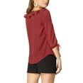 thumbnail image 4 of MODA NOVA Junior's Ruffled Neck Half Sleeve Polka Dots Blouse Tops Wine Red XL, 4 of 6