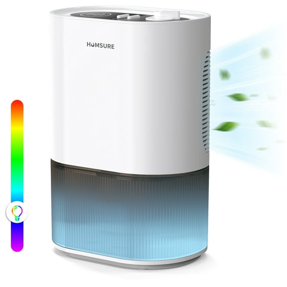 HUMSURE Dehumidifier 120 oz. Large Capacity Tank, Powerful Dehumidifier LED Display with Timer 7-Colour Ambient Light, Auto off, Sleep Mode, Timer, Energy Efficient Cabinet Bathroom