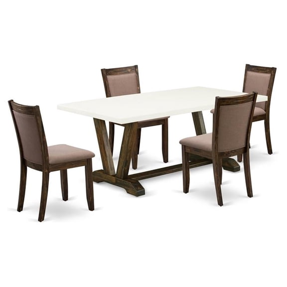 East West Furniture V-Style 5-Piece Wood Dining Set in White/Jacobean/Coffee