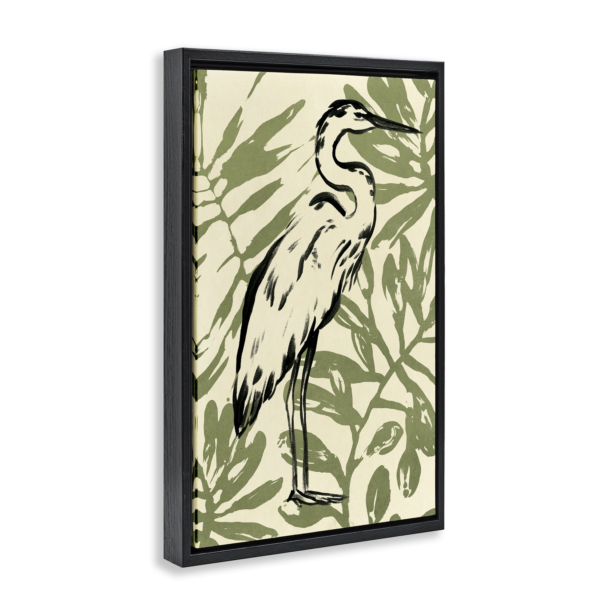 Stupell Industries Tropical Leaves & Bird Animals & Insects Painting Black Floater Framed Canvas Art Print Wall Art, 21 x 31
