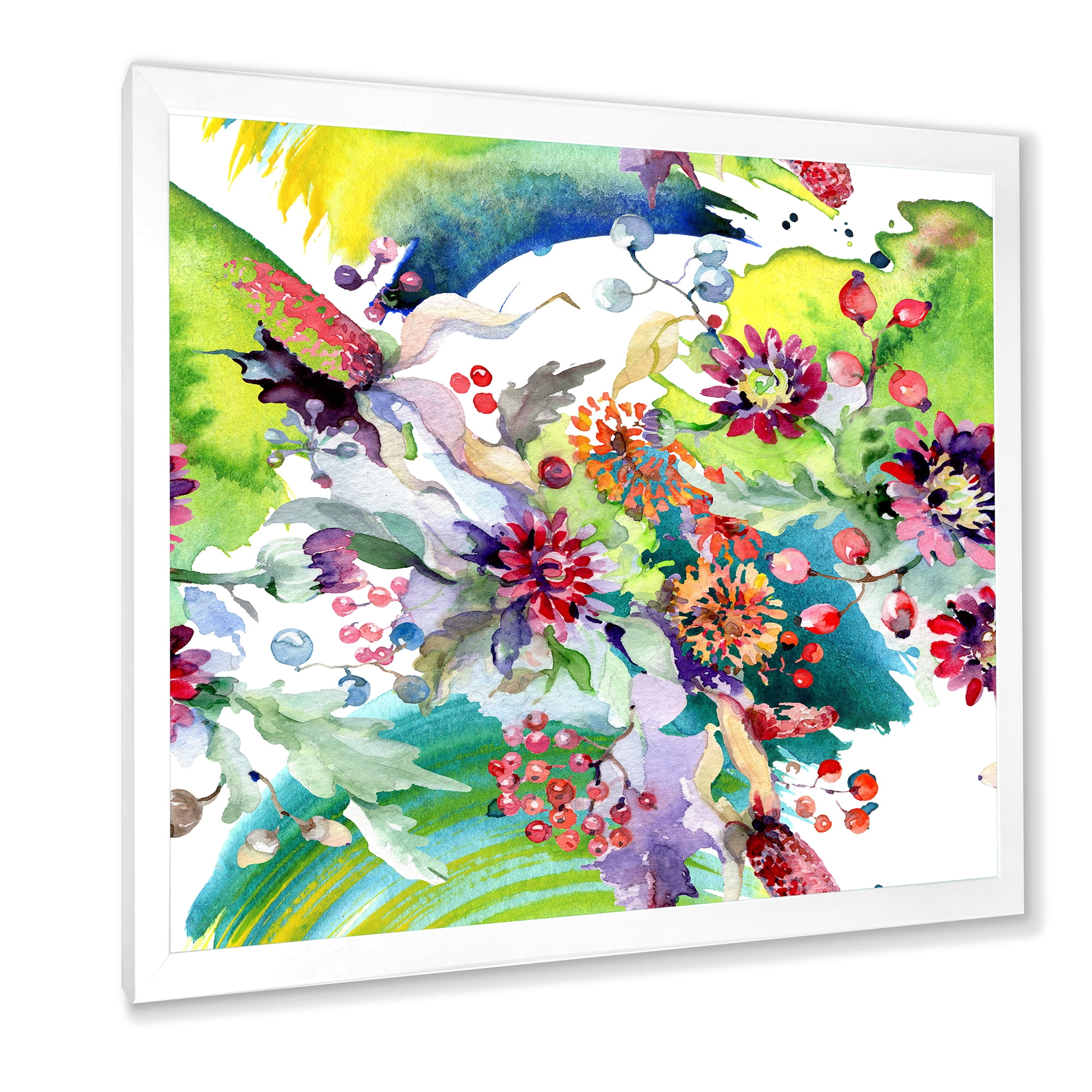 Designart 'Wildflowers and Vibrant Wild Spring Leaves X' Modern Framed Art Print