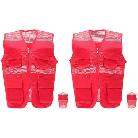 Reflective Safety Vest High Visibility with Pockets Work for Men Have Xl Red Fishing Net Uniforms 2 PCS