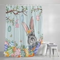 thumbnail image 4 of Easter Rabbit Shower Curtain, 72" x 84", Spring Floral Eggs Branches Green Wood Grain Waterproof Bathroom Curtain Washable Shower Curtain Set with 12 Hooks, 4 of 9
